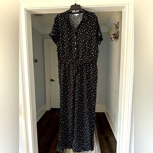 J. JILL Black Floral Print Button Down Wide Leg Jumpsuit (Size XL) EUC